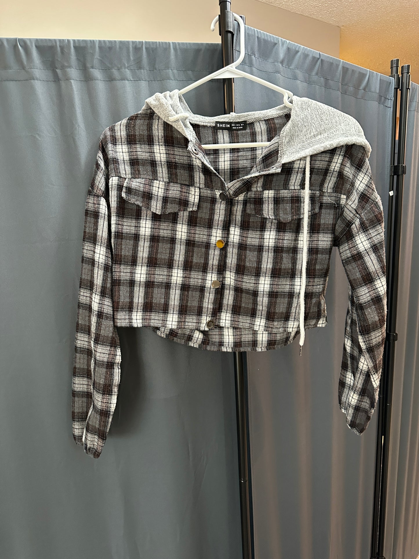 cropped flannel with hood