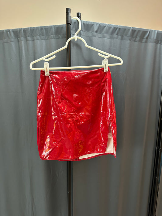 red pleather skirt