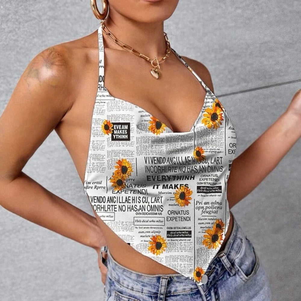 *sunflower newspaper bandana top