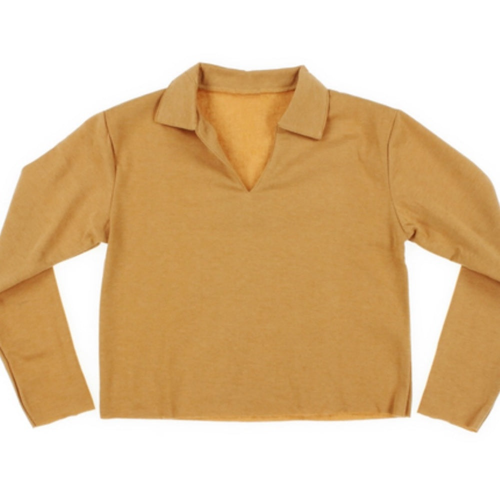 *CROP LONG SLEEVE POLO TOP